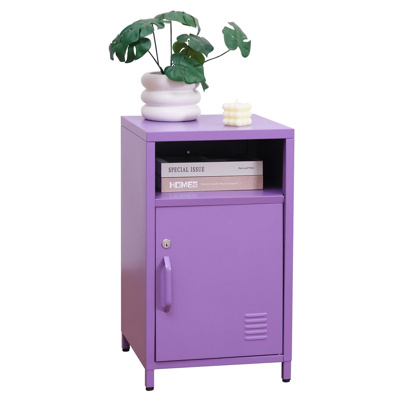 ALBAD Compact Metal Nightstand with Lockable Cabinet and Open Shelf, Modern Bedside Table, Versatile Side Table for Bedroom, Living Room, or Office (Orange, 26" H-Lockable Door)