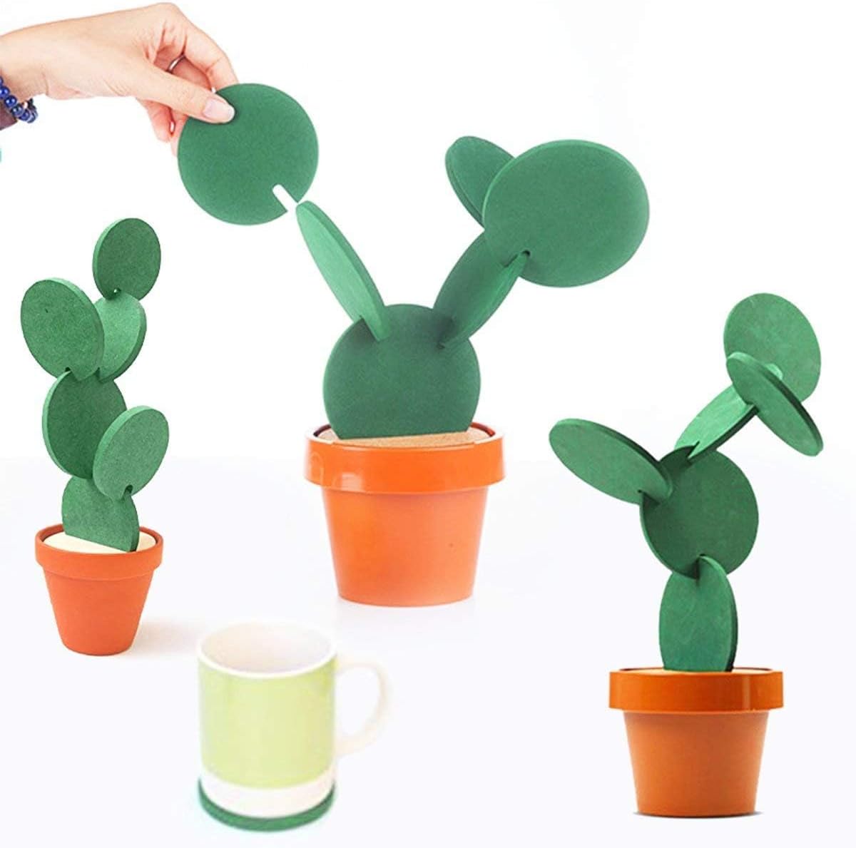 Coasters DIY Cactus Coaster Set of 6 Pieces with Flowerpot Holder for Drinks Novelty Gift for Home Office Bar Decor and Improvement, Sirensky Brand