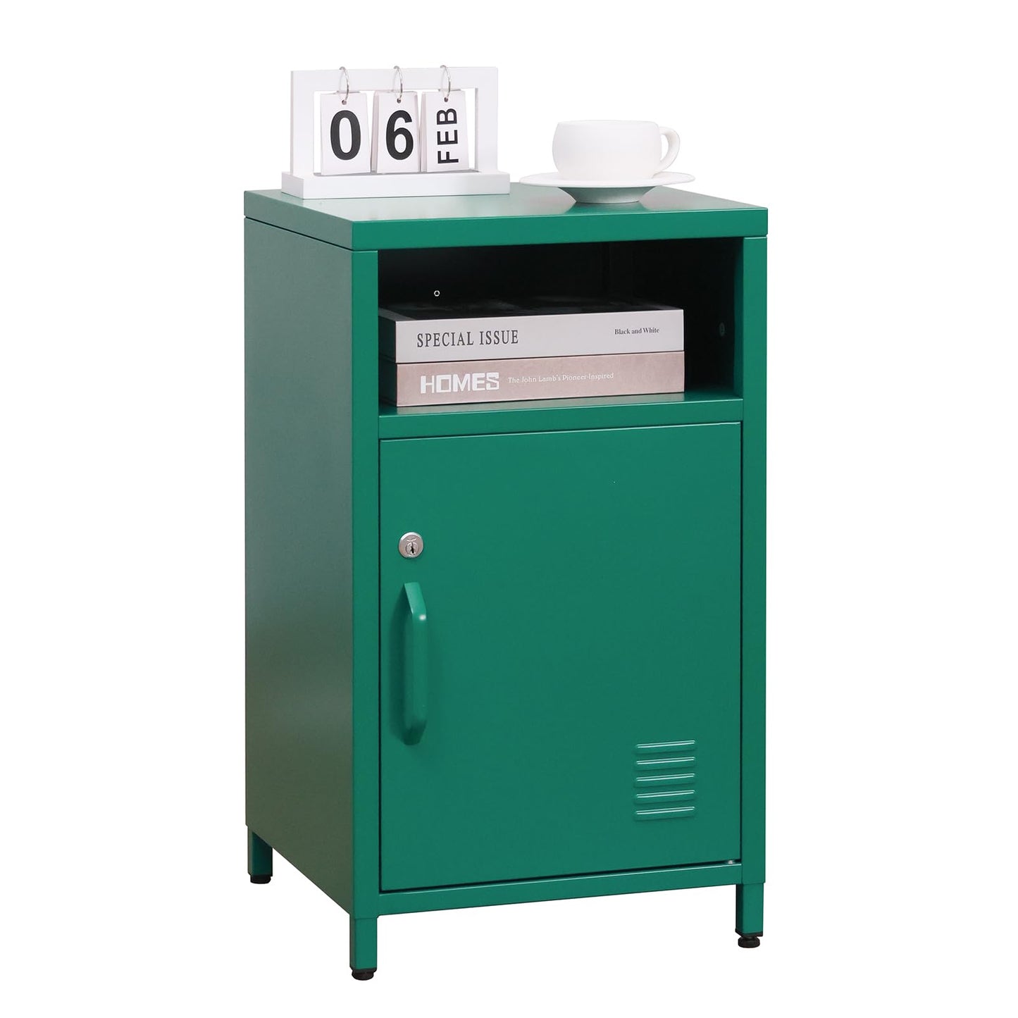 ALBAD Compact Metal Nightstand with Lockable Cabinet and Open Shelf, Modern Bedside Table, Versatile Side Table for Bedroom, Living Room, or Office (Orange, 26" H-Lockable Door)