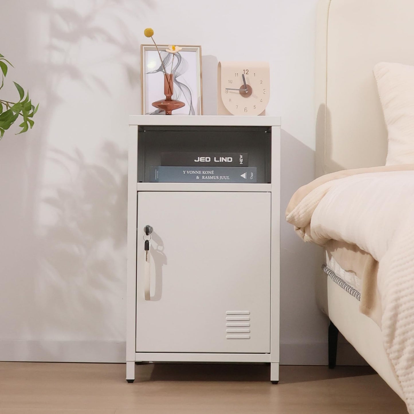 ALBAD Compact Metal Nightstand with Lockable Cabinet and Open Shelf, Modern Bedside Table, Versatile Side Table for Bedroom, Living Room, or Office (Orange, 26" H-Lockable Door)