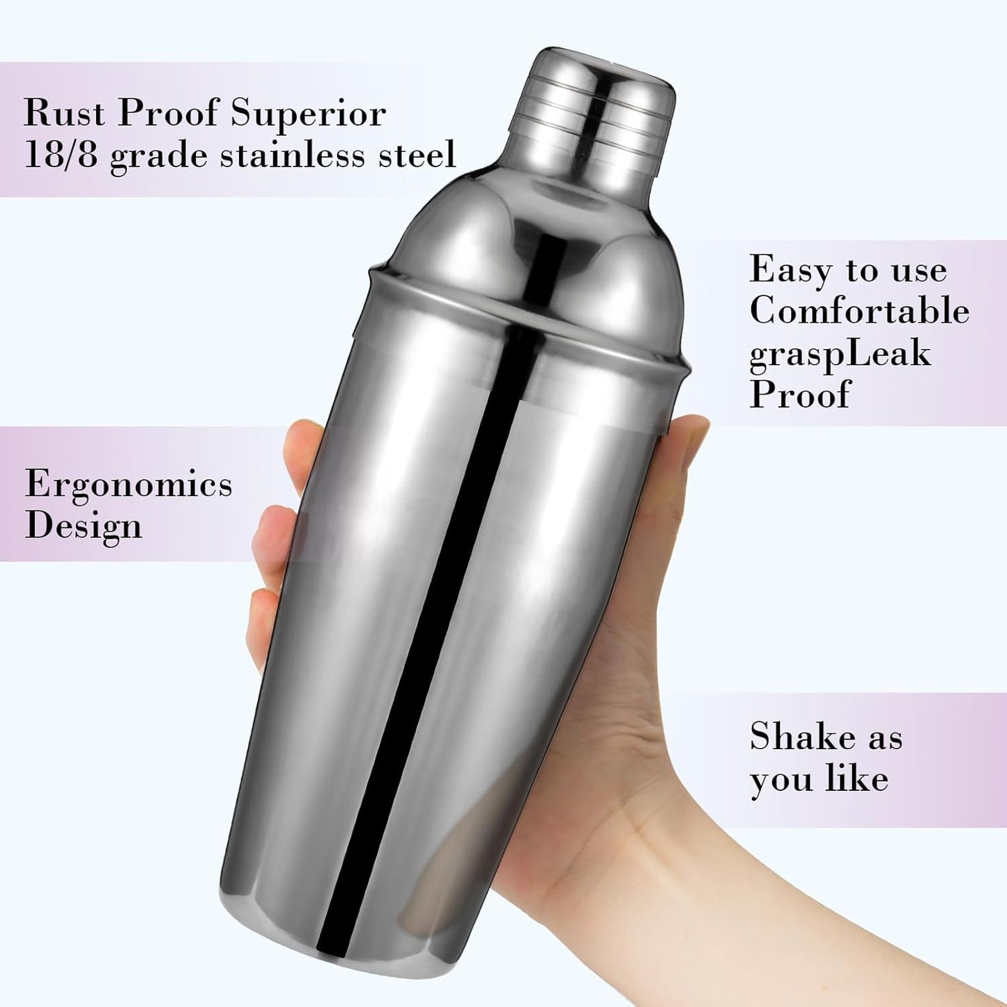 Cocktail Shaker Set, 6-Piece Mixology Bartender Kit Premium Shakers Bartending: Martini Shaker Jigger Mixing Spoon Muddler 2 Pourers Bar Tools Set with Built-in Bartender Strainer for Drink Shaker