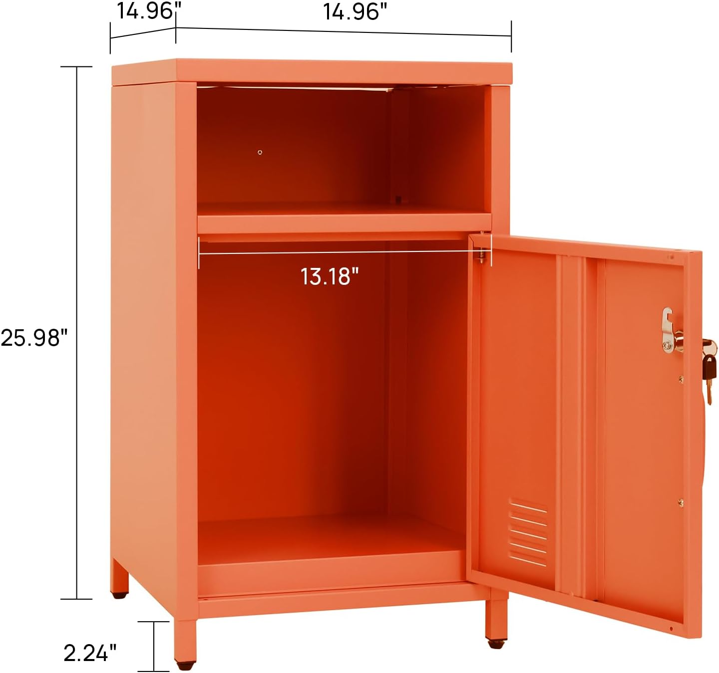 ALBAD Compact Metal Nightstand with Lockable Cabinet and Open Shelf, Modern Bedside Table, Versatile Side Table for Bedroom, Living Room, or Office (Orange, 26" H-Lockable Door)