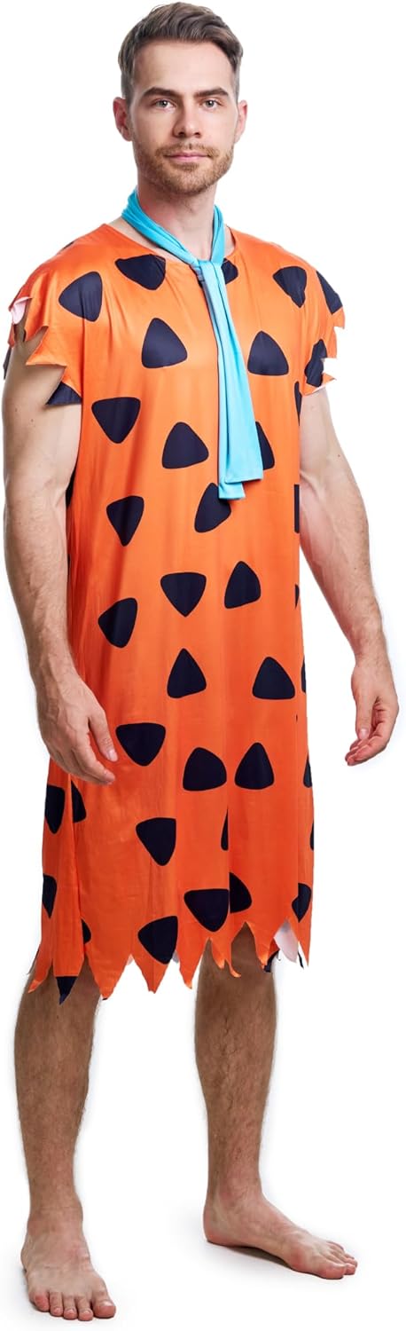 Halloween Men's Costume Adult Caveman Outfit, Orange & Brown for Cosplay & Family Parties