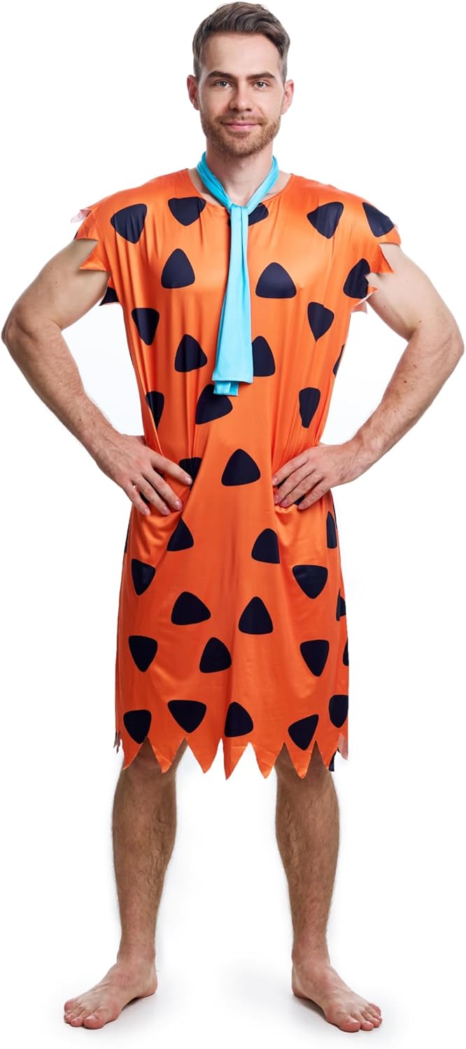 Halloween Men's Costume Adult Caveman Outfit, Orange & Brown for Cosplay & Family Parties