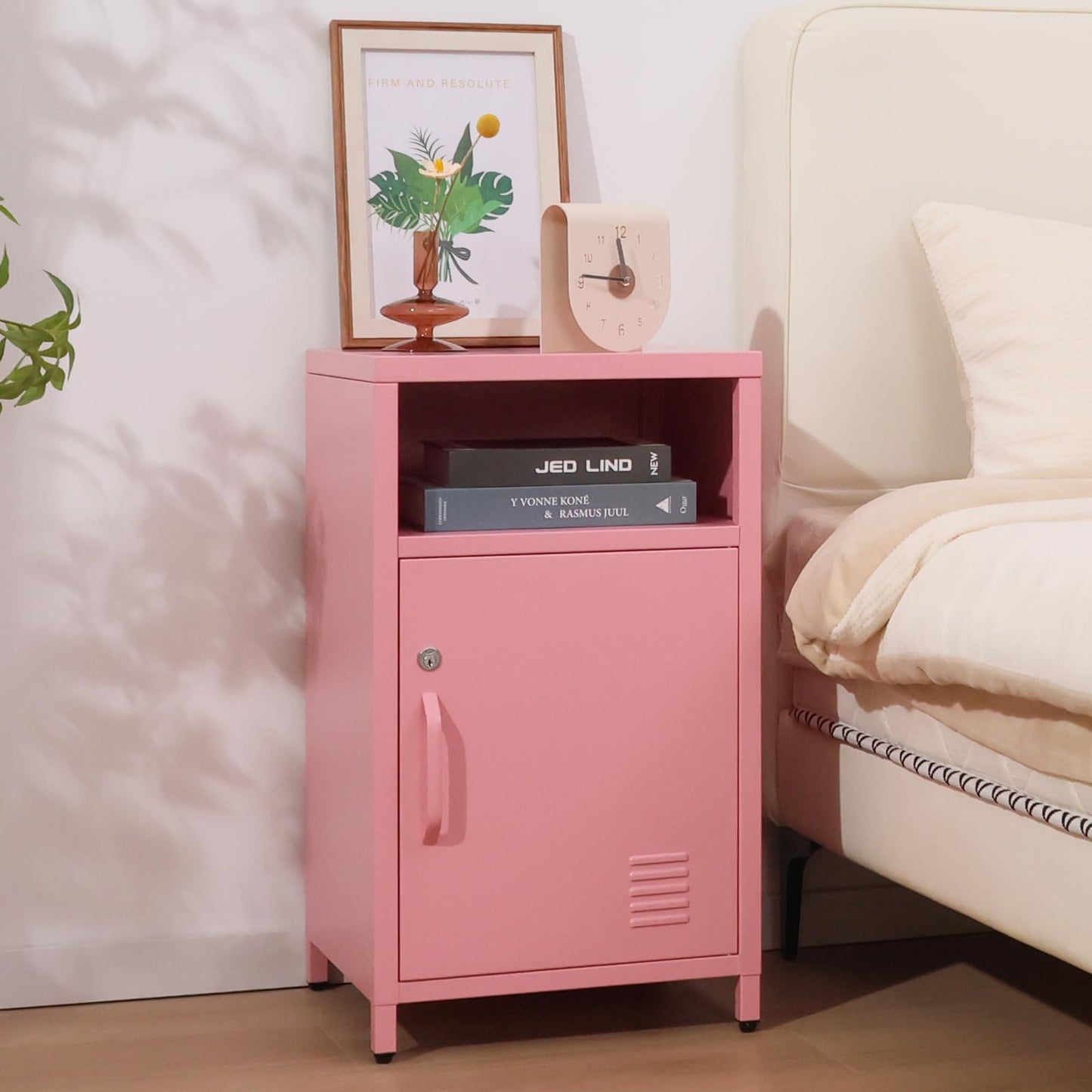 ALBAD Compact Metal Nightstand with Lockable Cabinet and Open Shelf, Modern Bedside Table, Versatile Side Table for Bedroom, Living Room, or Office (Orange, 26" H-Lockable Door)