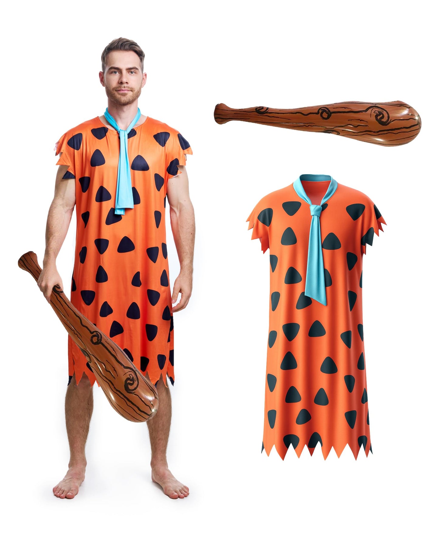 Halloween Men's Costume Adult Caveman Outfit, Orange & Brown for Cosplay & Family Parties