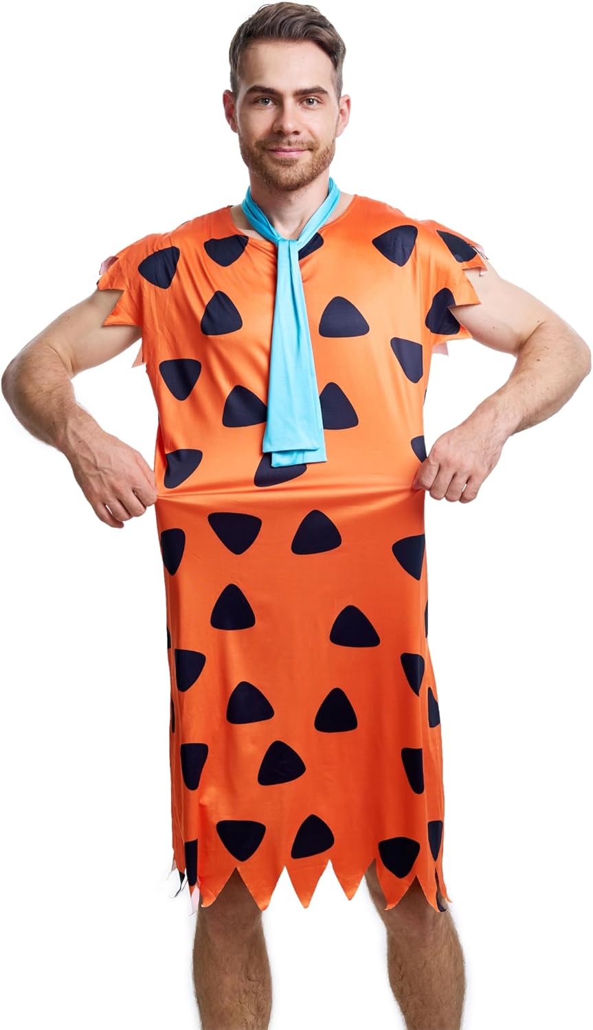 Halloween Men's Costume Adult Caveman Outfit, Orange & Brown for Cosplay & Family Parties