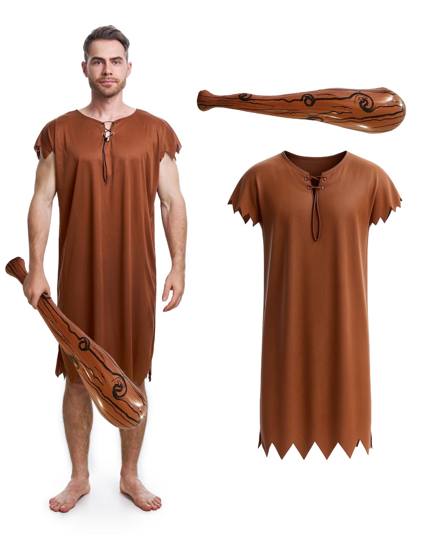 Halloween Men's Costume Adult Caveman Outfit, Orange & Brown for Cosplay & Family Parties