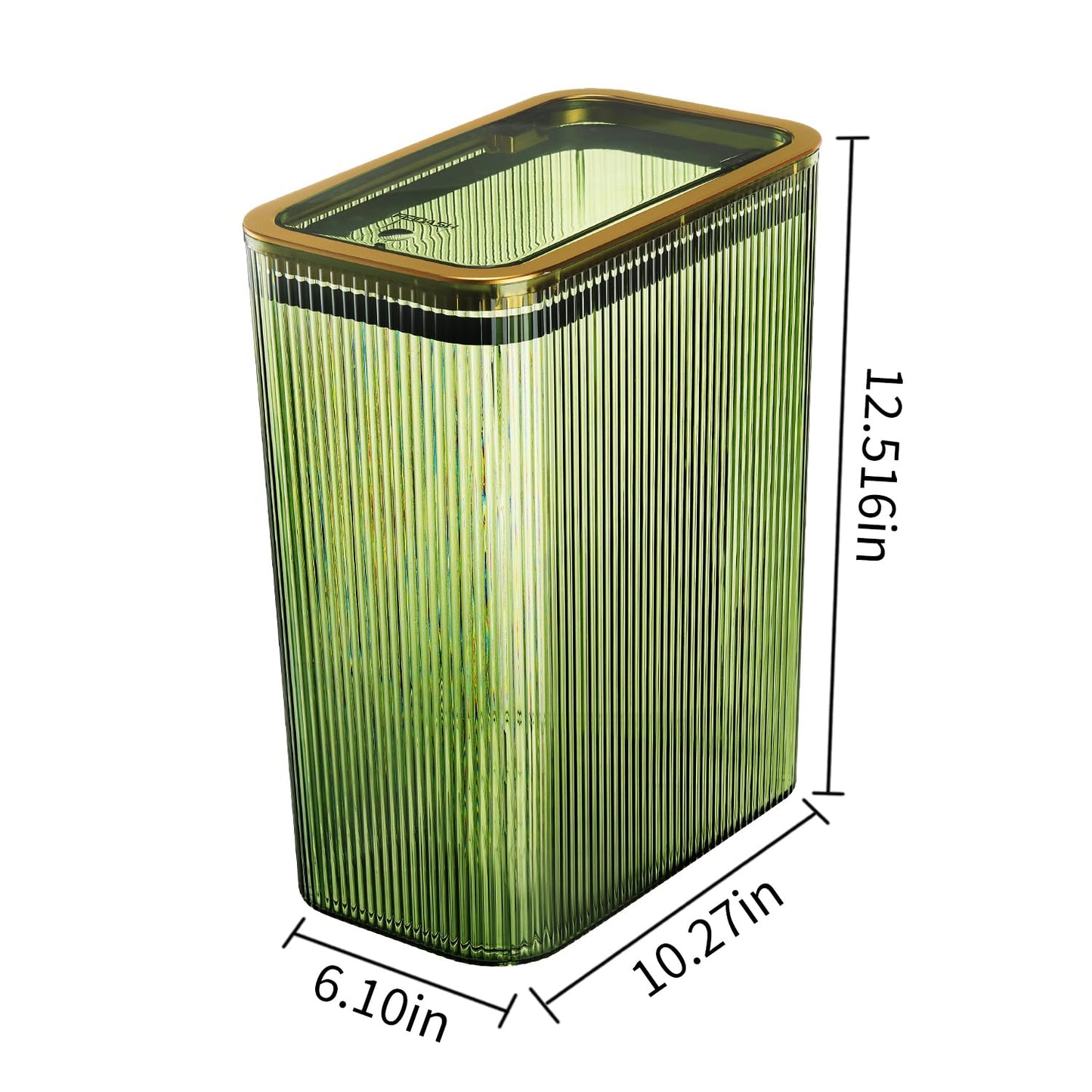 Transparent Trash Can, Bathroom Trash Cans with Lids, 2.6 Gallon Garbage Can for Bedroom, Office, Plastic Slim Waste Basket with Press Top Lid, 10L Clear Trash Bin for Home, Kitchen (Green)