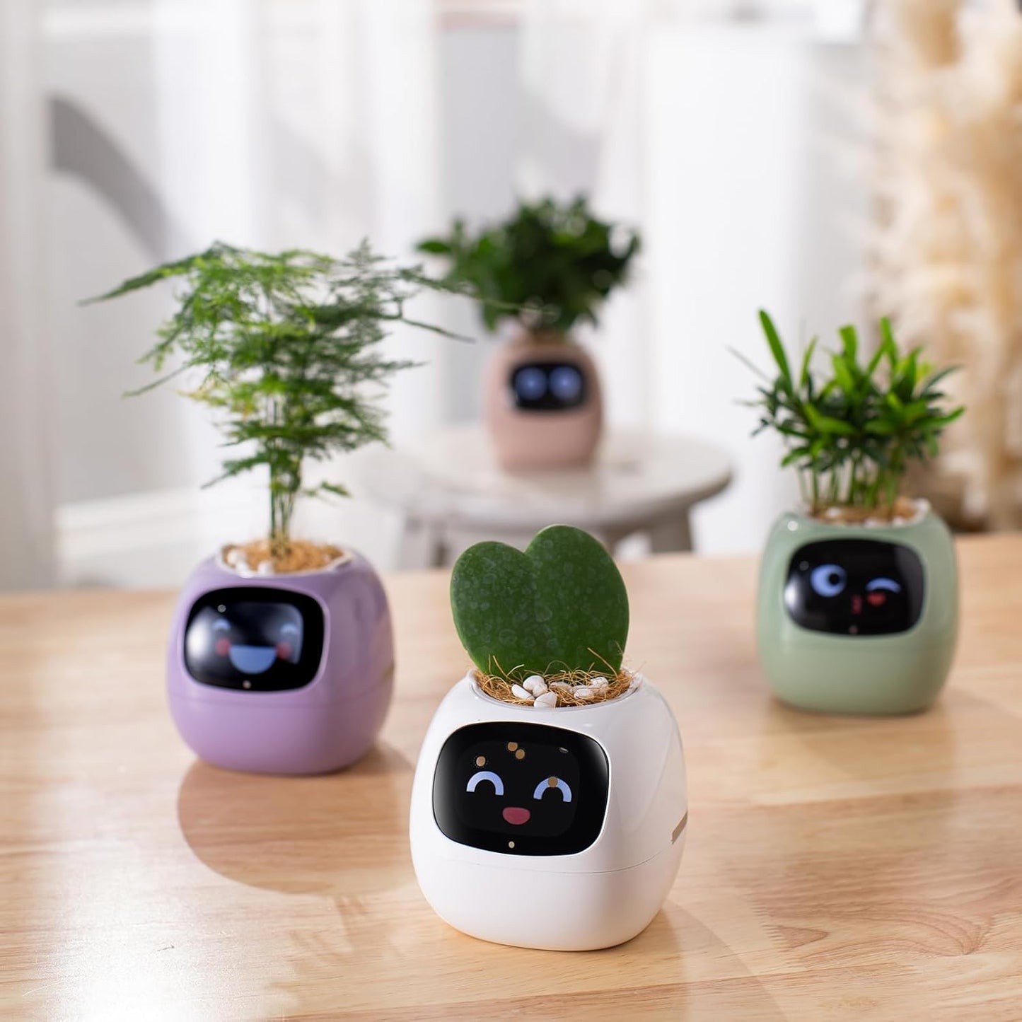 Smart pet Planter Robot Guidance on Plant Care with Emojis, Adorable Plant Companion with Rich Gesture Interaction, Neat Desk Setup Gift (Green)