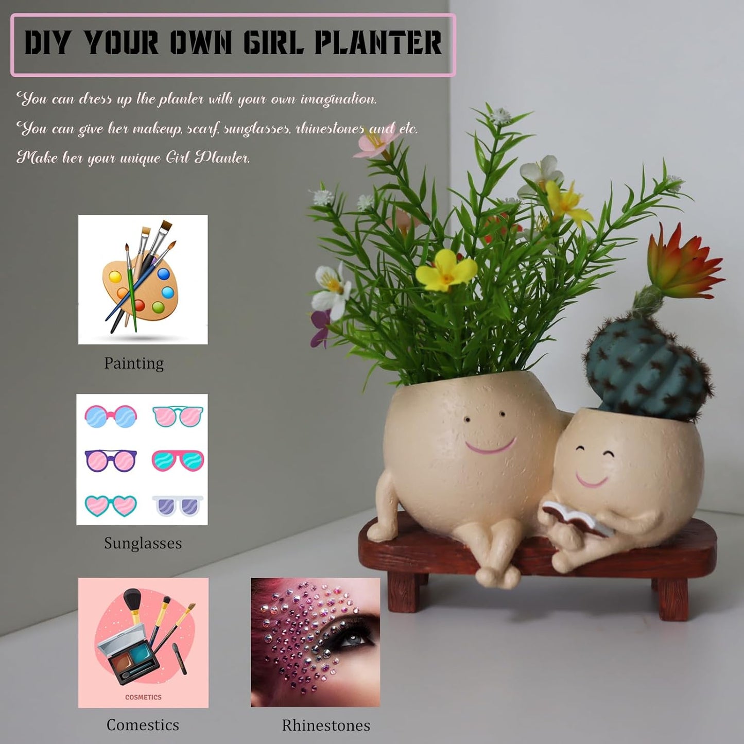 Face Pots for Plants, Cute Head Planter Flower Pots for Indoor Outdoor Plants, Modern Lady Head Vase Girl Face Planter, Unique Plant Pots, Macetas