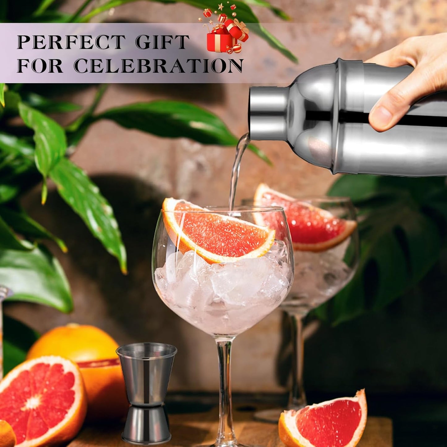 Cocktail Shaker Set, 6-Piece Mixology Bartender Kit Premium Shakers Bartending: Martini Shaker Jigger Mixing Spoon Muddler 2 Pourers Bar Tools Set with Built-in Bartender Strainer for Drink Shaker