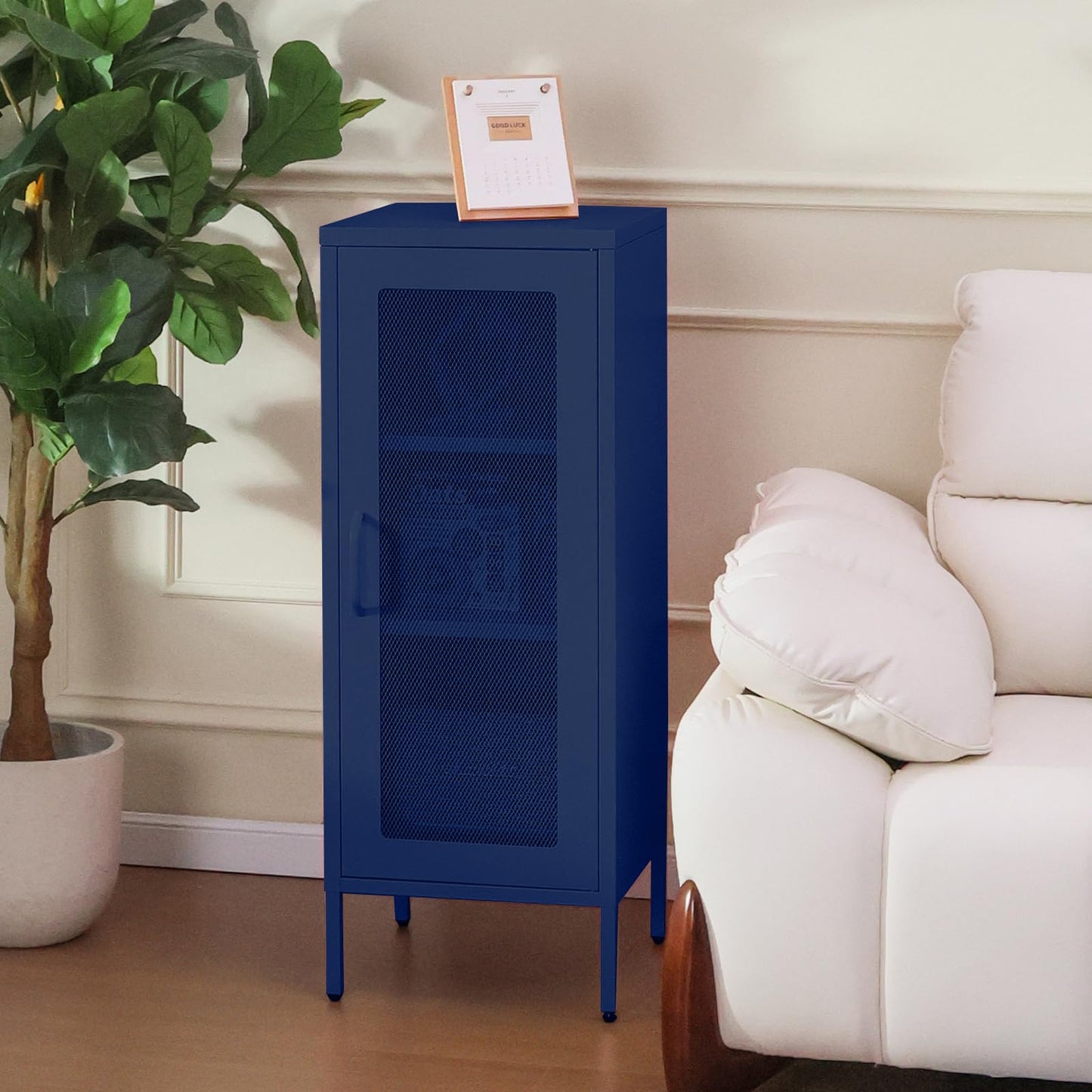 ALBAD Compact Metal Nightstand with Lockable Cabinet and Open Shelf, Modern Bedside Table, Versatile Side Table for Bedroom, Living Room, or Office (Orange, 26" H-Lockable Door)
