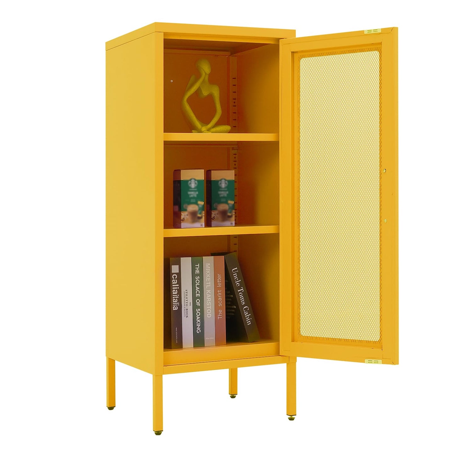 ALBAD Compact Metal Nightstand with Lockable Cabinet and Open Shelf, Modern Bedside Table, Versatile Side Table for Bedroom, Living Room, or Office (Orange, 26" H-Lockable Door)