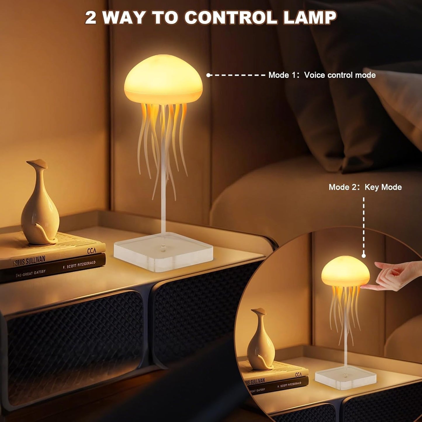 Jellyfish Lamp, Voice Control Jellyfish Lamp with Dancing Legs, RGB Gradient Jellyfish Bedside Lamp, Rechargeable Jellyfish Table Lamp with Touch Sensor, Christmas Gifts (Hanging + Base)