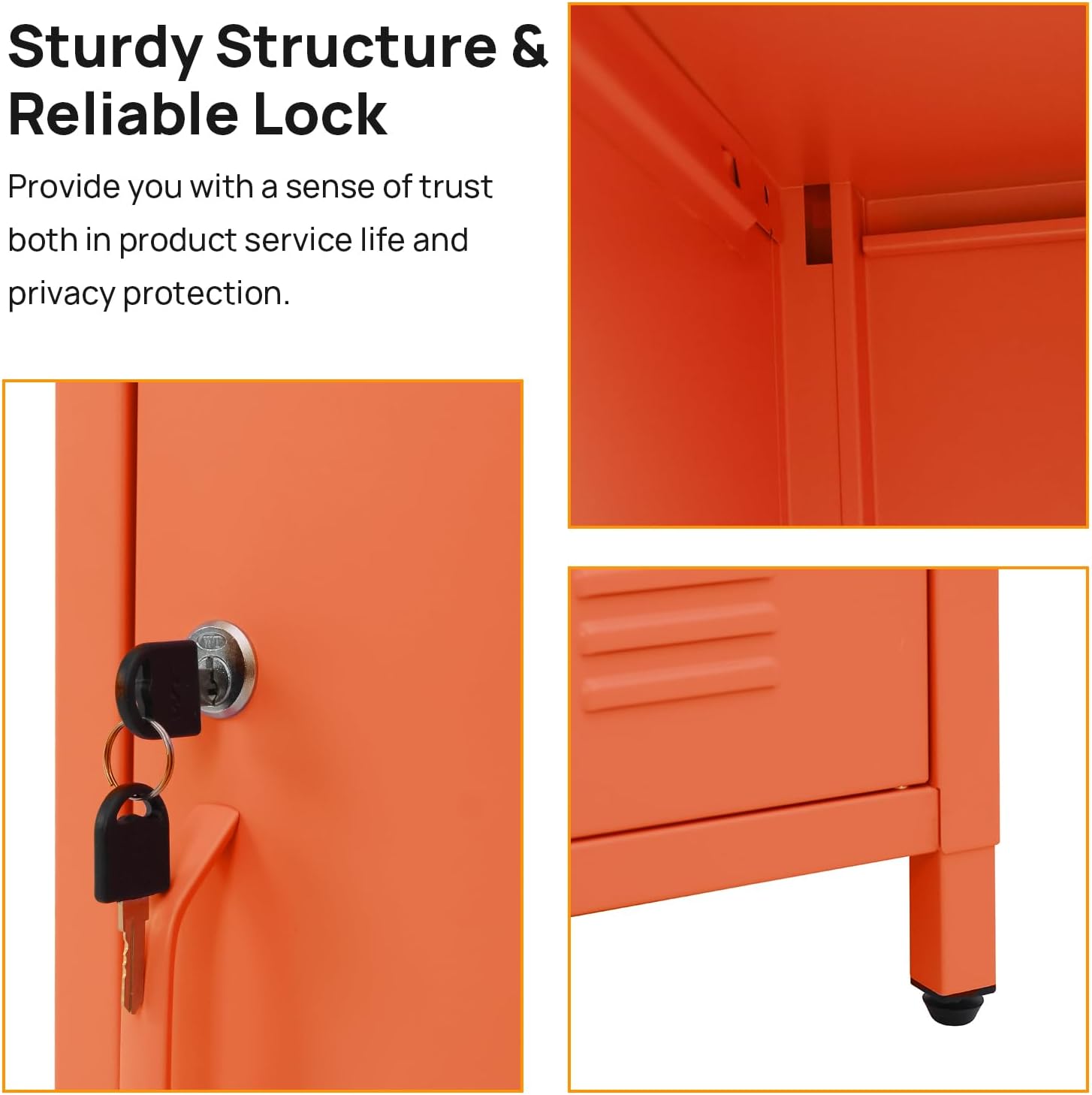 ALBAD Compact Metal Nightstand with Lockable Cabinet and Open Shelf, Modern Bedside Table, Versatile Side Table for Bedroom, Living Room, or Office (Orange, 26" H-Lockable Door)