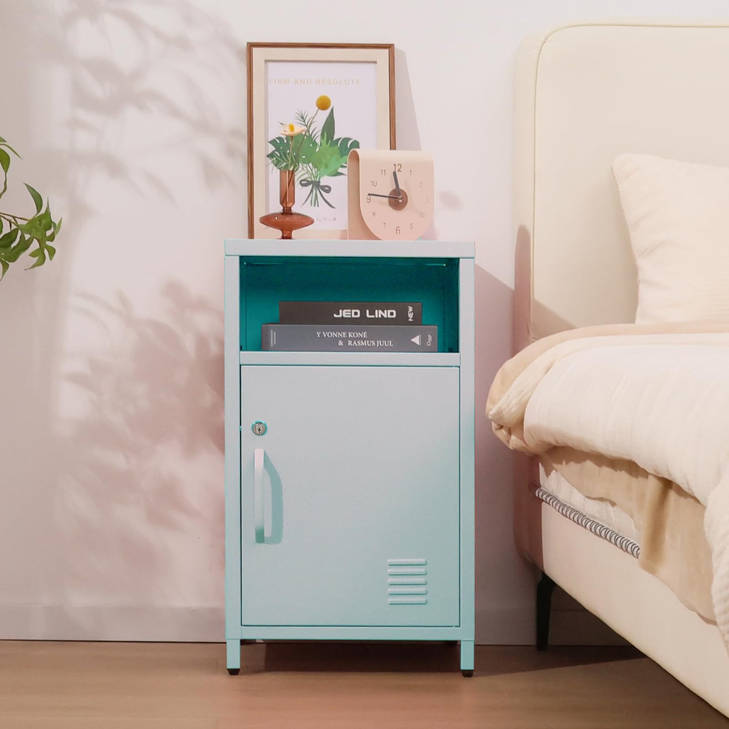 ALBAD Compact Metal Nightstand with Lockable Cabinet and Open Shelf, Modern Bedside Table, Versatile Side Table for Bedroom, Living Room, or Office (Orange, 26" H-Lockable Door)