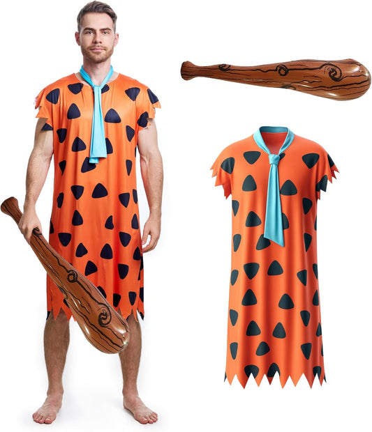 Halloween Men's Costume Adult Caveman Outfit, Orange & Brown for Cosplay & Family Parties