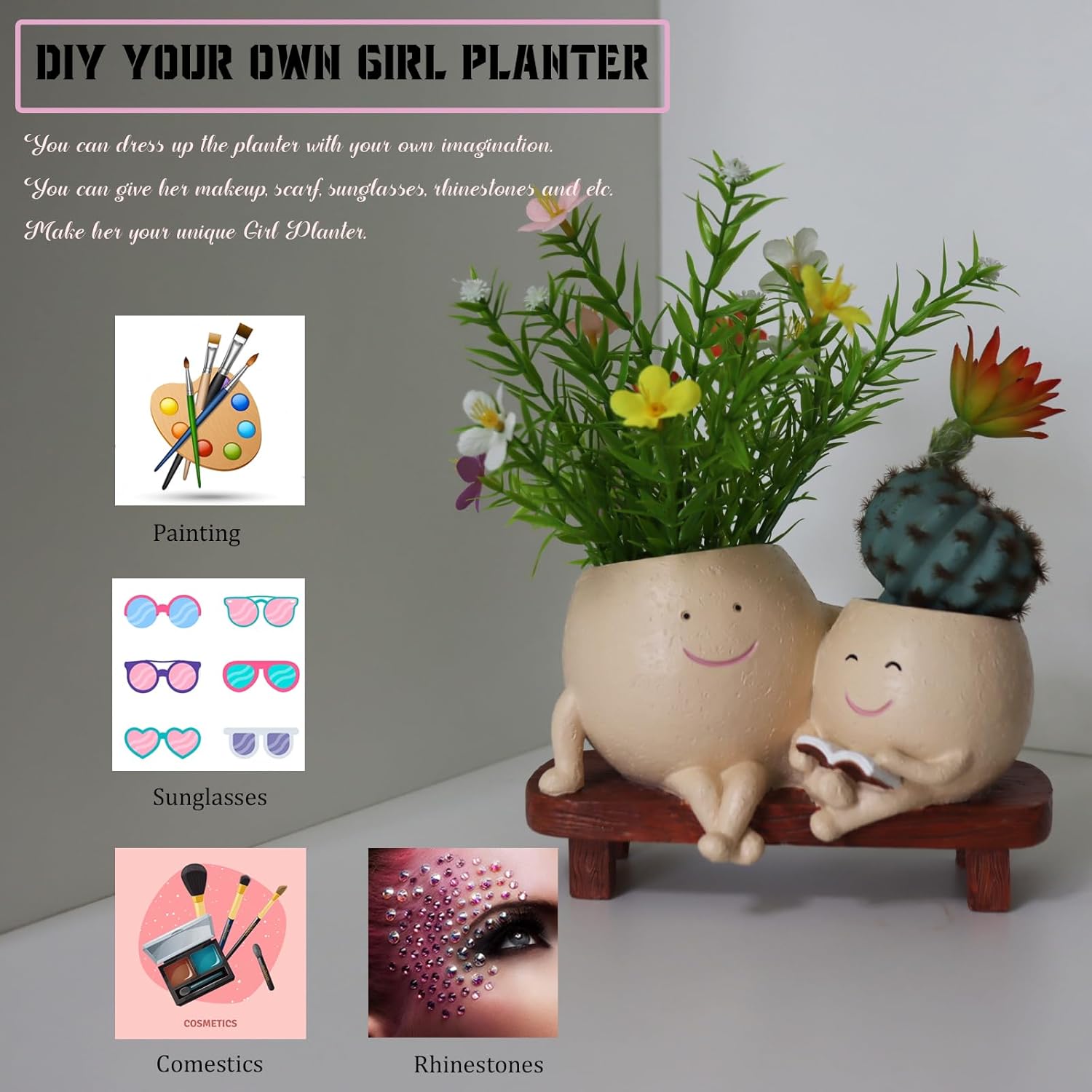 Face Pots for Plants, Cute Head Planter Flower Pots for Indoor Outdoor Plants, Modern Lady Head Vase Girl Face Planter, Unique Plant Pots, Macetas
