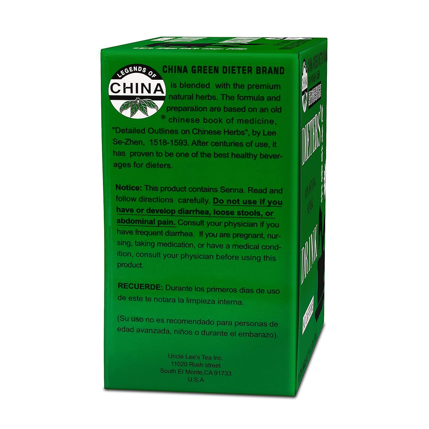 China Green Dieters Tea by Uncle Lee - Detox Tea with Senna Laxative, Constipation Relief for Adults, Supports A Healthy Weight, Caffeine-Free Herbal Tea Bags, 30 Count (Pack of 2)
